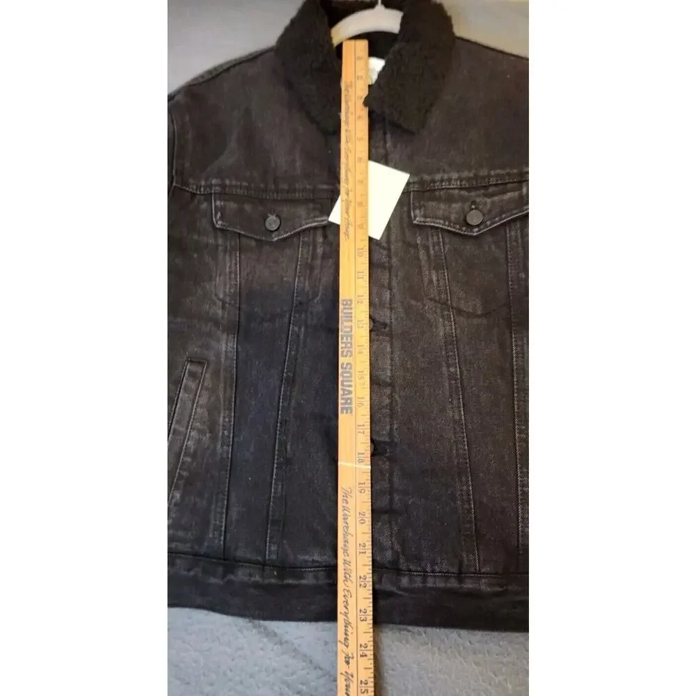 Kancan Estilo Denim‎ Jacket Black Sherpa Lining Women's Size Medium Warm NWT